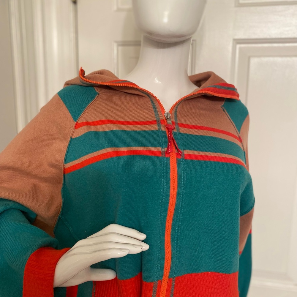 Free People Teal Green & brown zippered cropped Hoodie size small